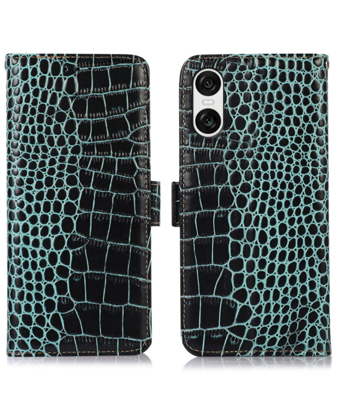 Housse Sony Xperia 10 VI cuir véritable aspect croco