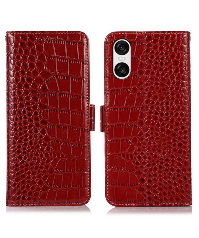 Housse Sony Xperia 10 VI cuir véritable aspect croco