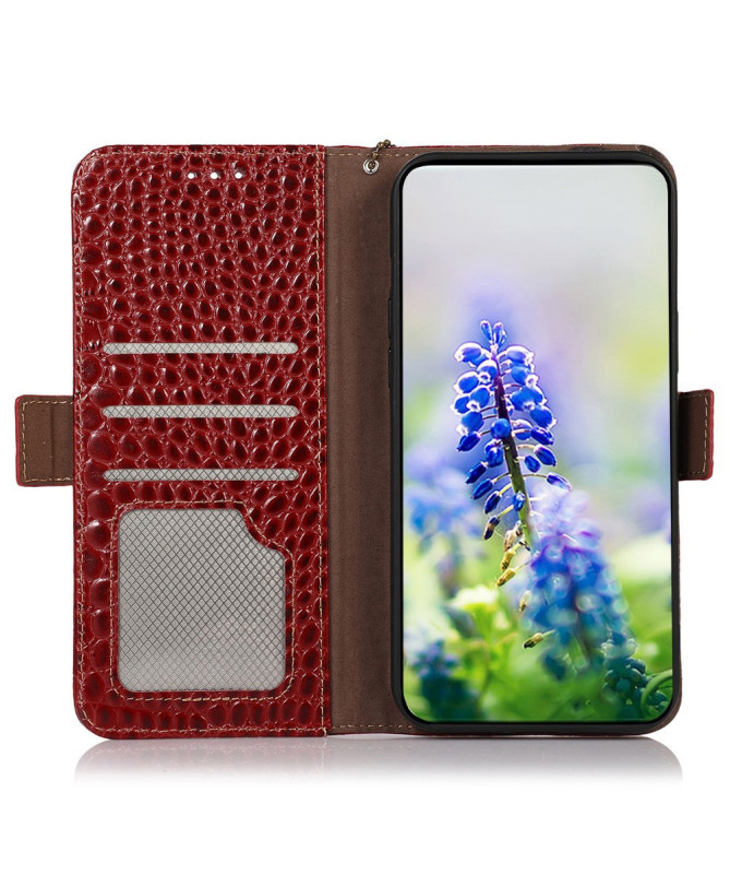 Housse Sony Xperia 10 VI cuir véritable aspect croco