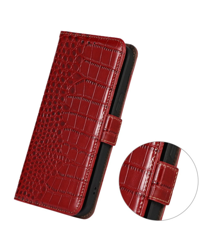 Housse Sony Xperia 10 VI cuir véritable aspect croco