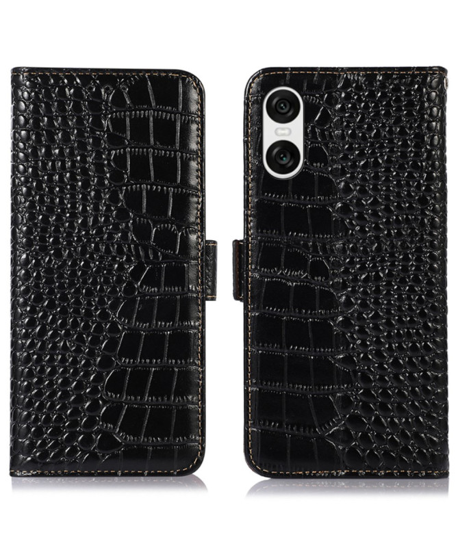 Housse Sony Xperia 10 VI cuir véritable aspect croco