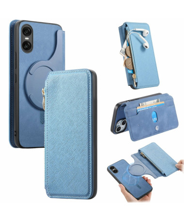 Coque et housse Sony Xperia 10 VI Texture Croisée avec Compartiment Zippé