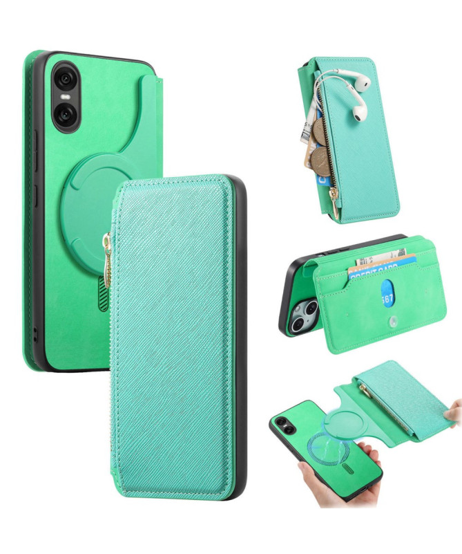 Coque et housse Sony Xperia 10 VI Texture Croisée avec Compartiment Zi