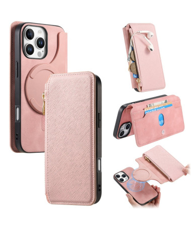 Coque et housse iPhone 16 Pro Max Texture Croisée avec Compartiment Zippé