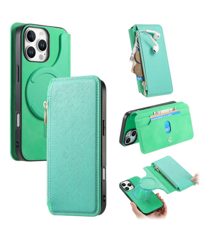 Coque et housse iPhone 16 Pro Max Texture Croisée avec Compartiment Zippé