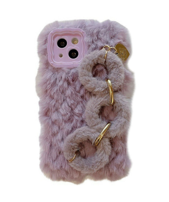 iPhone 14 - Coque Hiver en Peluche avec Bracelet