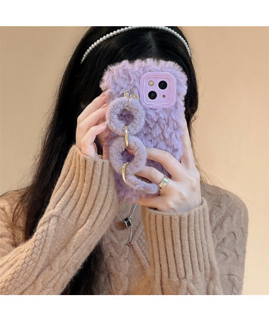 iPhone 14 - Coque Hiver en Peluche avec Bracelet