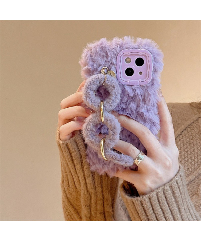 iPhone 14 - Coque Hiver en Peluche avec Bracelet