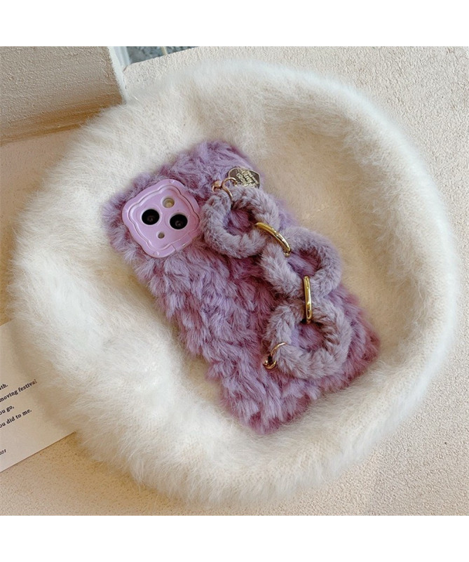 iPhone 14 - Coque Hiver en Peluche avec Bracelet