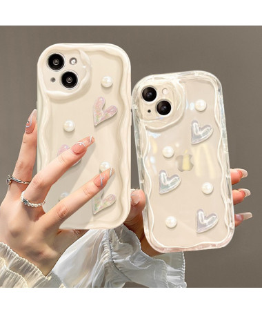 iPhone 14 - Coque avec Cœurs et Perles et Bracelet Perlé