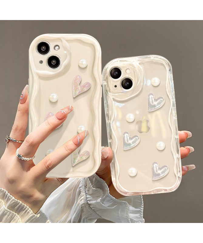 iPhone 14 - Coque avec Cœurs et Perles et Bracelet Perlé