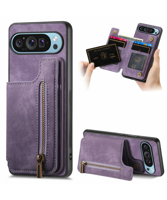 Google Pixel 9 Pro XL - Coque Rétro avec Porte-Cartes et Fermeture Écl