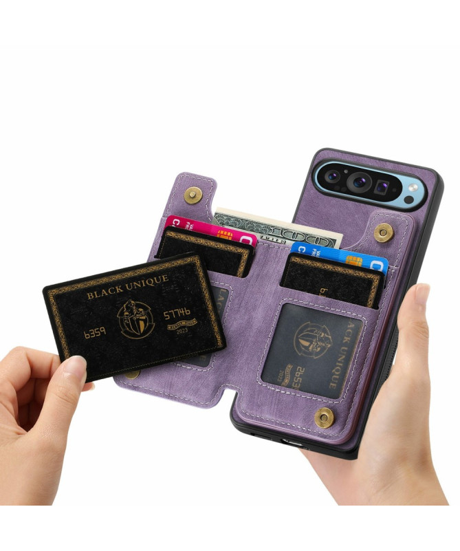 Google Pixel 9 Pro XL - Coque Rétro avec Porte-Cartes et Fermeture Écl