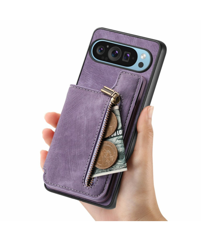 Google Pixel 9 Pro XL - Coque Rétro avec Porte-Cartes et Fermeture Écl
