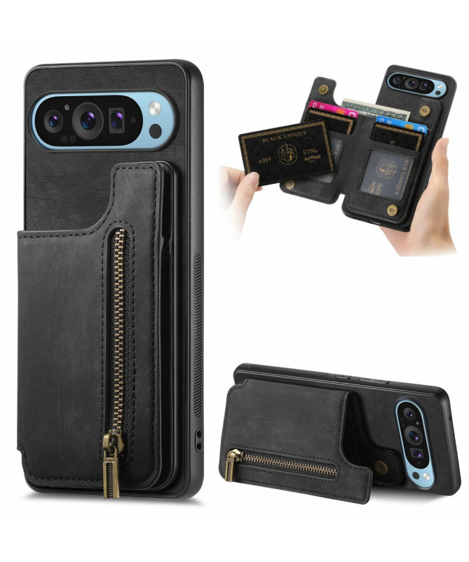 Google Pixel 9 Pro XL - Coque Rétro avec Porte-Cartes et Fermeture Écl