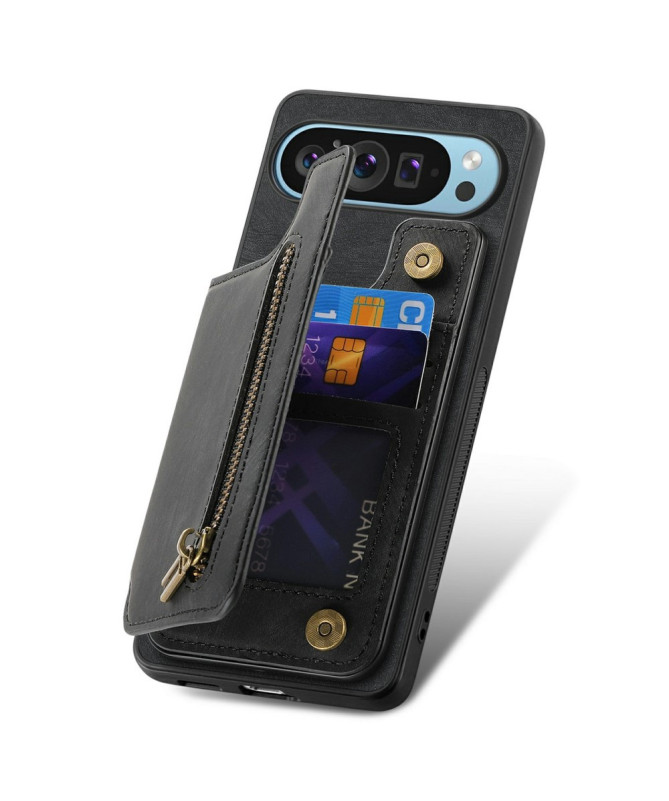 Google Pixel 9 Pro XL - Coque Rétro avec Porte-Cartes et Fermeture Écl
