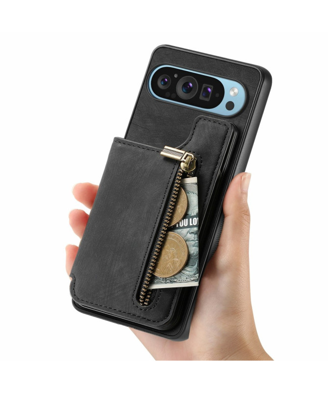 Google Pixel 9 Pro XL - Coque Rétro avec Porte-Cartes et Fermeture Écl