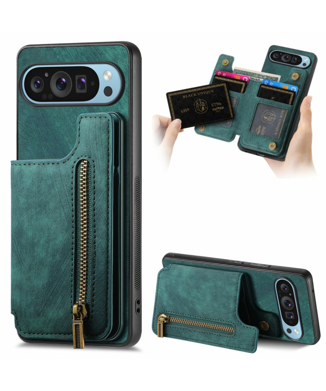 Google Pixel 9 Pro XL - Coque Rétro avec Porte-Cartes et Fermeture Écl