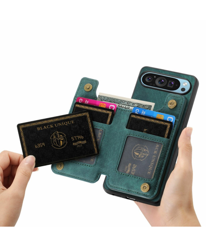 Google Pixel 9 Pro XL - Coque Rétro avec Porte-Cartes et Fermeture Écl