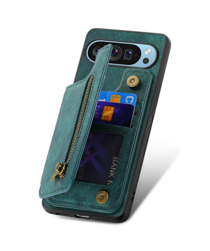 Google Pixel 9 Pro XL - Coque Rétro avec Porte-Cartes et Fermeture Écl