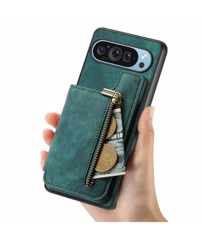 Google Pixel 9 Pro XL - Coque Rétro avec Porte-Cartes et Fermeture Écl