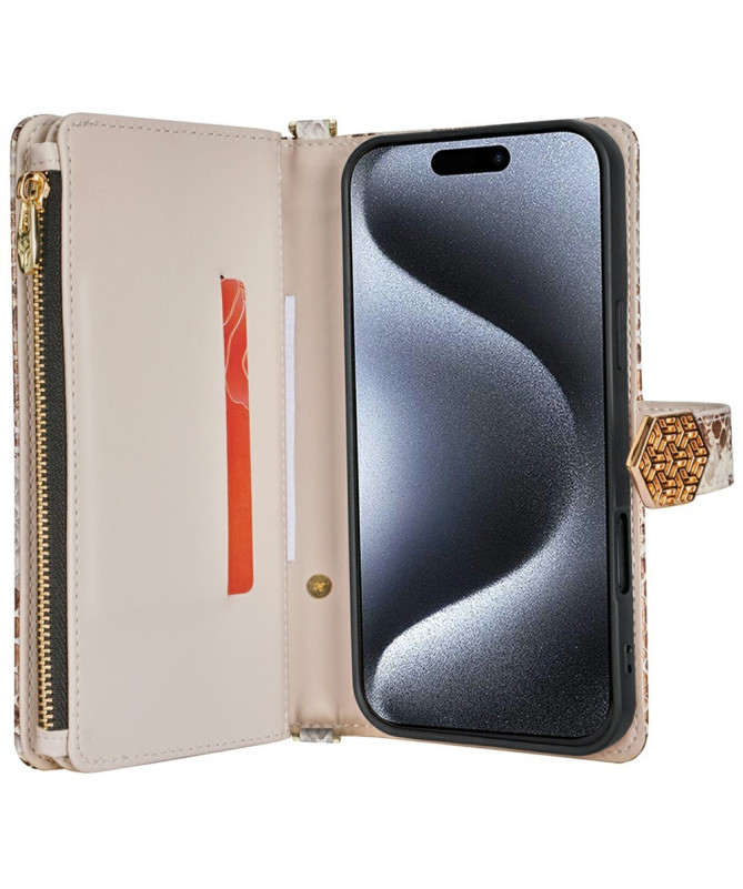 iPhone 15 Pro - Pochette Simili Cuir Effet Python avec Bandoulière
