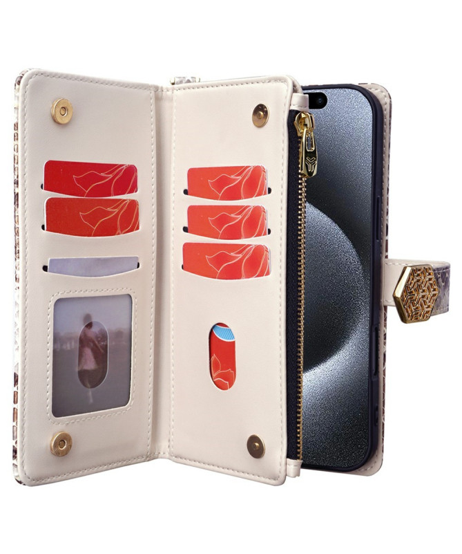 iPhone 15 Pro - Pochette Simili Cuir Effet Python avec Bandoulière