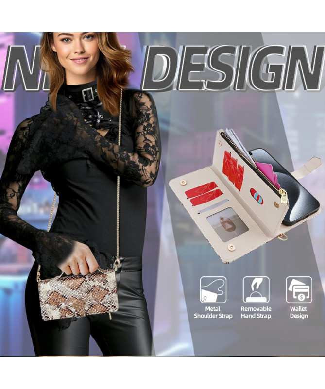 iPhone 15 Pro - Pochette Simili Cuir Effet Python avec Bandoulière