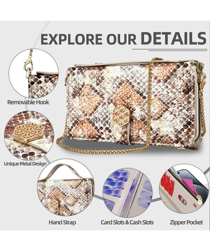 iPhone 15 Pro - Pochette Simili Cuir Effet Python avec Bandoulière