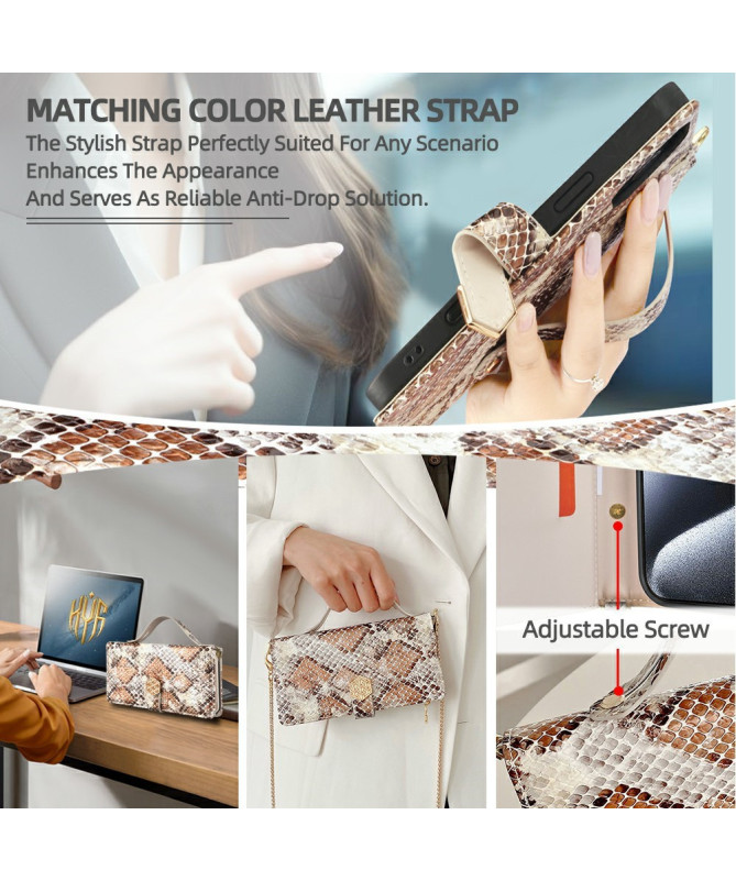 iPhone 15 Pro - Pochette Simili Cuir Effet Python avec Bandoulière