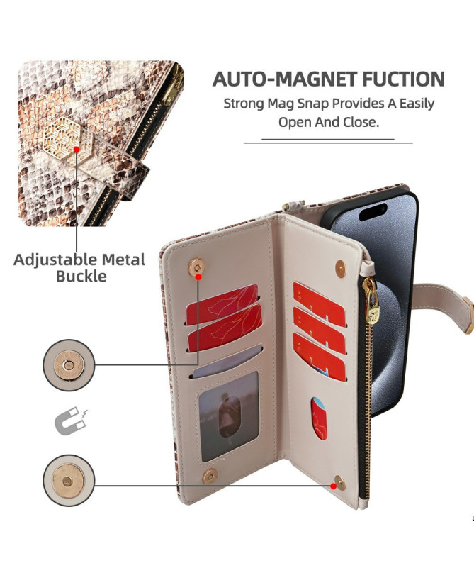 iPhone 15 Pro - Pochette Simili Cuir Effet Python avec Bandoulière