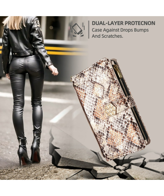 iPhone 15 Pro - Pochette Simili Cuir Effet Python avec Bandoulière