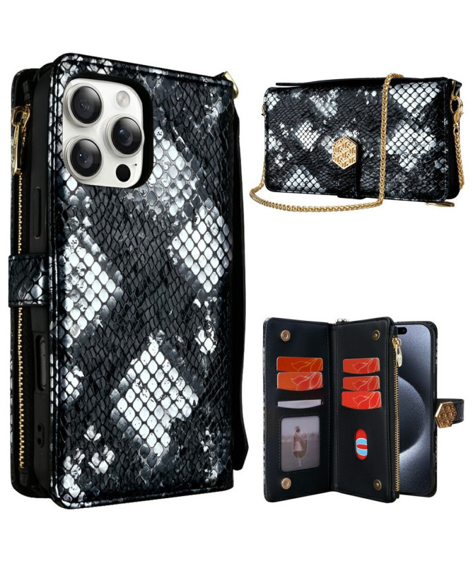 iPhone 15 Pro - Pochette Simili Cuir Effet Python avec Bandoulière