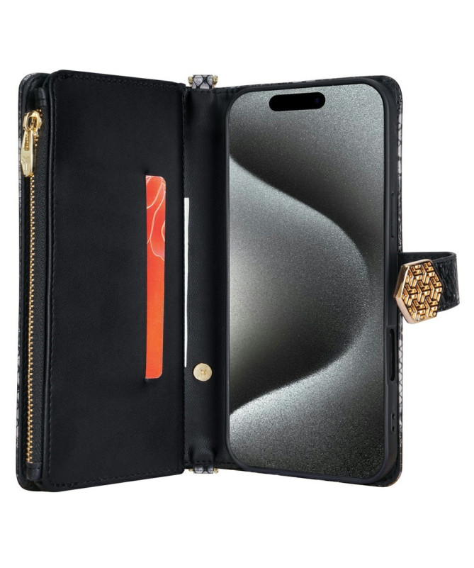 iPhone 15 Pro - Pochette Simili Cuir Effet Python avec Bandoulière