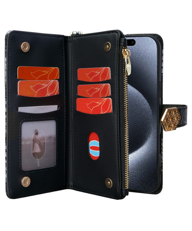 iPhone 15 Pro - Pochette Simili Cuir Effet Python avec Bandoulière