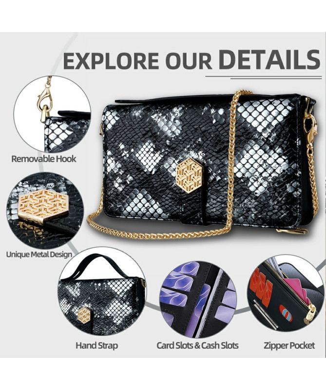 iPhone 15 Pro - Pochette Simili Cuir Effet Python avec Bandoulière