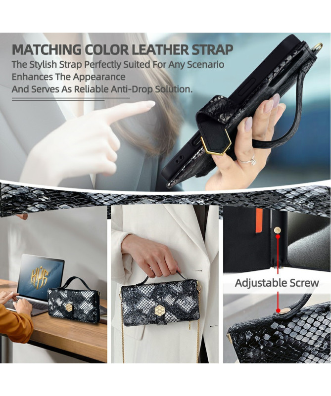 iPhone 15 Pro - Pochette Simili Cuir Effet Python avec Bandoulière