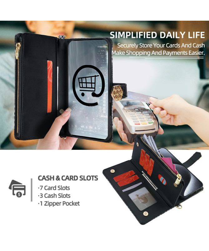 iPhone 15 Pro - Pochette Simili Cuir Effet Python avec Bandoulière