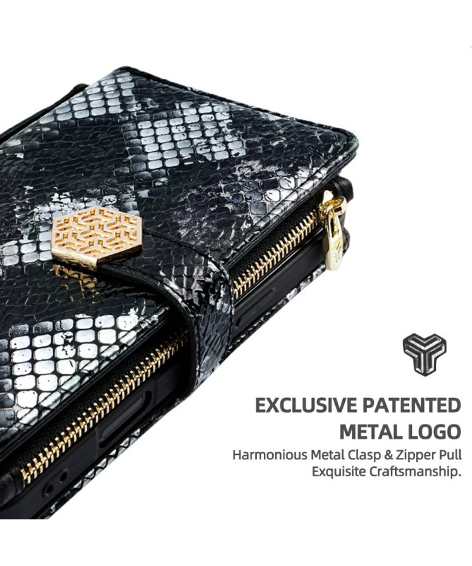 iPhone 15 Pro - Pochette Simili Cuir Effet Python avec Bandoulière