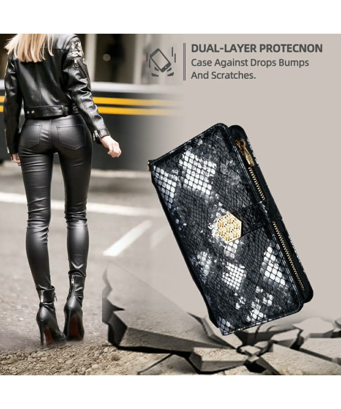 iPhone 15 Pro - Pochette Simili Cuir Effet Python avec Bandoulière