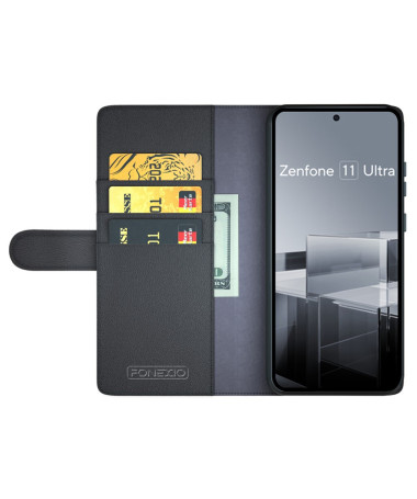 Asus Zenfone 11 Ultra - Étui portefeuille en cuir premium