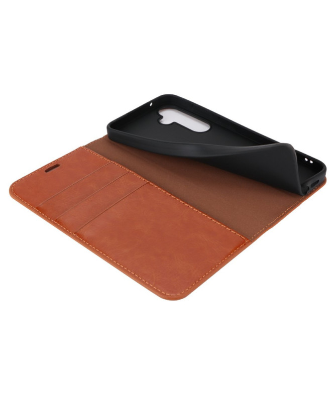 Samsung Galaxy S24 FE - Flip Cover Cuir Porte Cartes et Fonction Support