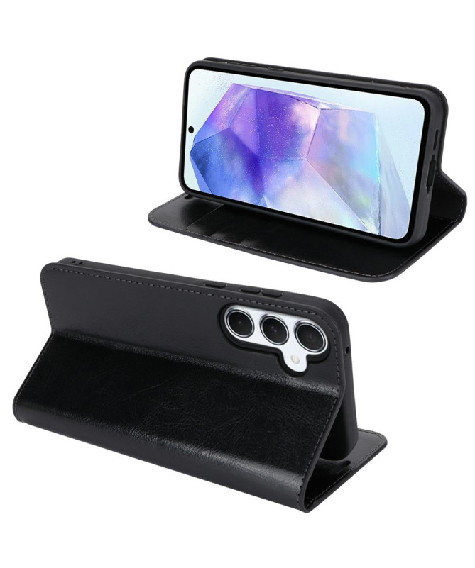 Samsung Galaxy S24 FE - Flip Cover Cuir Porte Cartes et Fonction Support