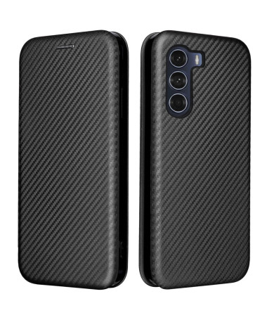 Flip Cover Moto G200 design fibre de carbone