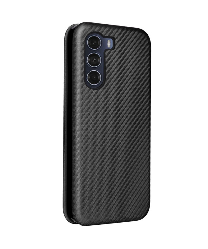 Flip Cover Moto G200 design fibre de carbone