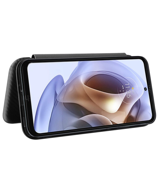 Flip Cover Moto G200 design fibre de carbone