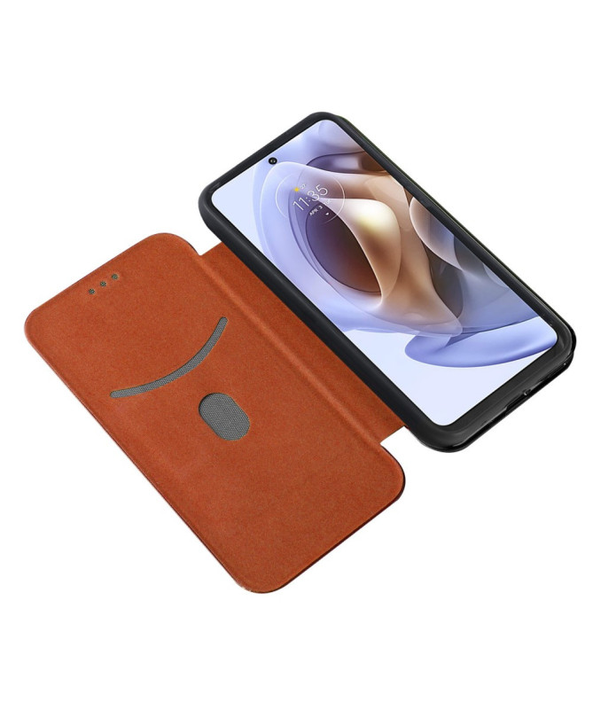 Flip Cover Moto G200 design fibre de carbone