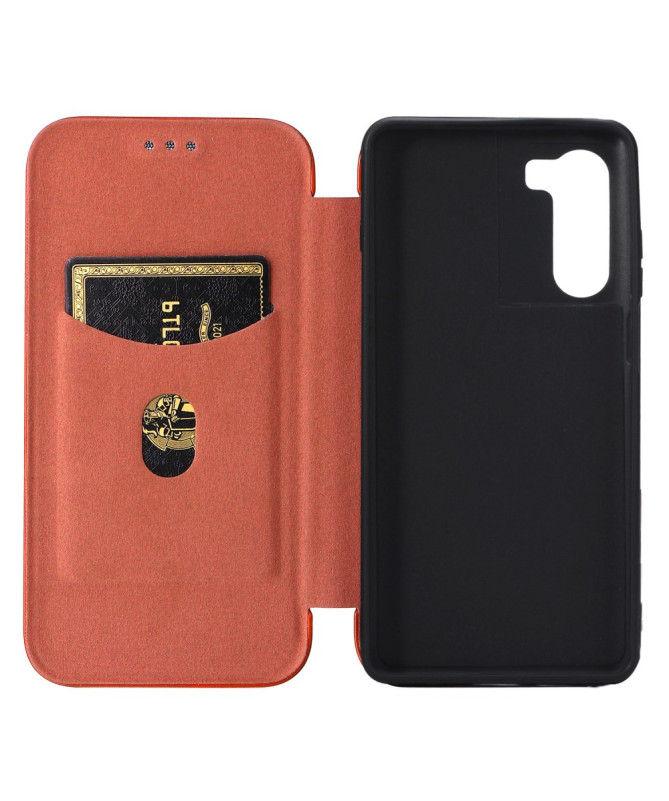 Flip Cover Moto G200 design fibre de carbone