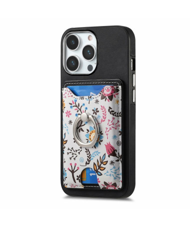 Coque iPhone 16 Pro avec Porte-Cartes Fleuri et Support Anneau