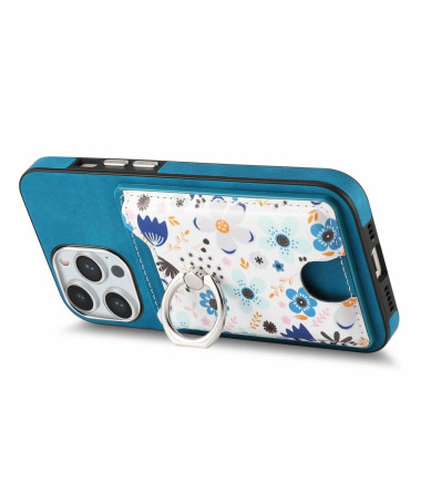 Coque iPhone 16 Pro avec Porte-Cartes Fleuri et Support Anneau Bleu clair - photo 10